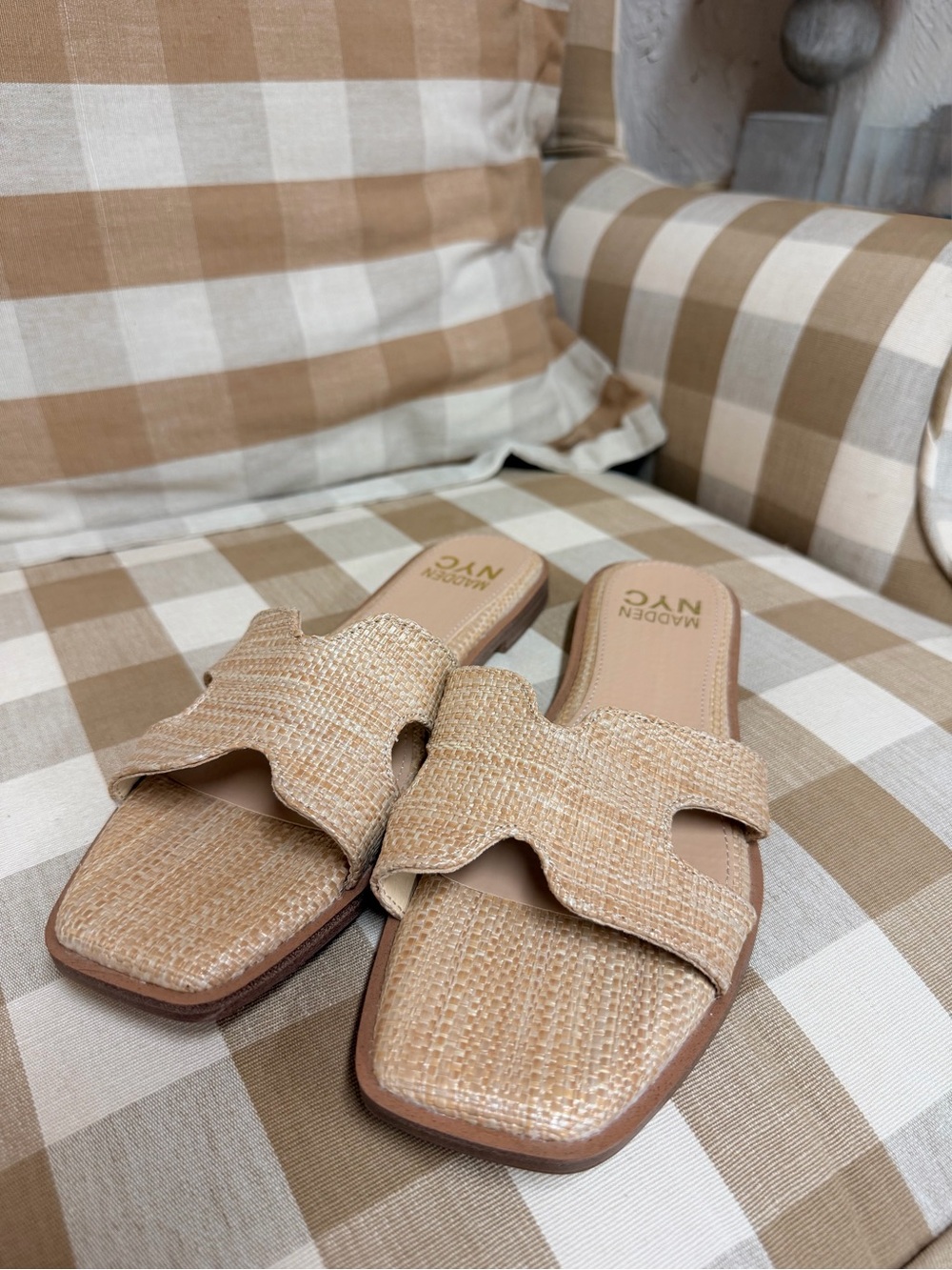 Madden Beige Woven Slide Mules